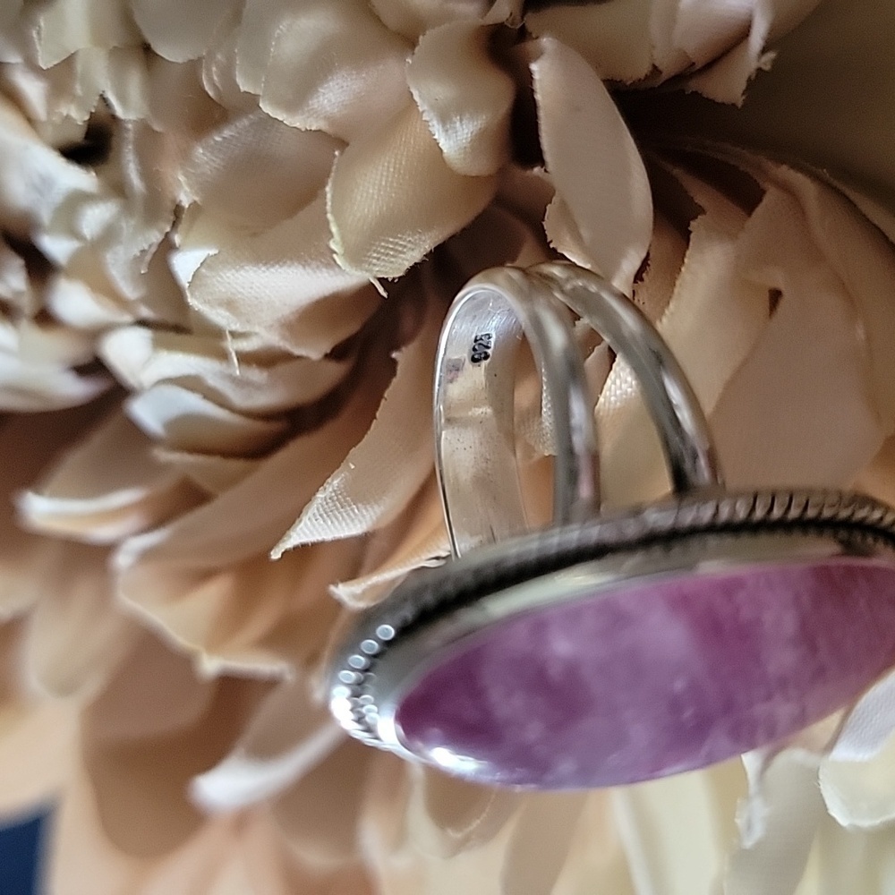 Solid Sterling Silver Pink Moonstone Ring Size 8 … - image 7